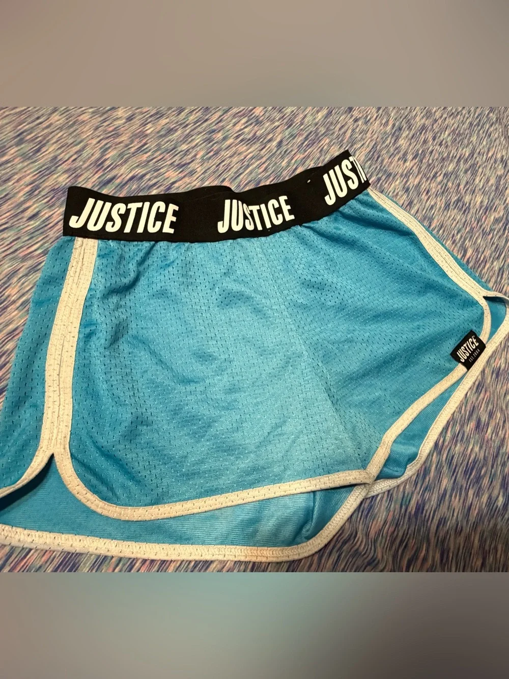 Justice Teal Athletic Mesh Shorts with Black Logo Waistband